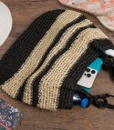 Boho torebka z rafii z regulowanym, grubszym paskiem (Czarny) Boho torebka z rafii z regulowanym, grubszym paskiem (Czarny)