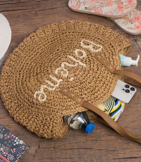 Okrągła torebka boho z plecionki z napisem „Bohème" (Brązowy) Okrągła torebka boho z plecionki z napisem „Bohème" (Brązowy)