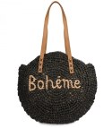 Okrągła torebka boho z plecionki z napisem „Bohème" (Czarny) Okrągła torebka boho z plecionki z napisem „Bohème" (Czarny)