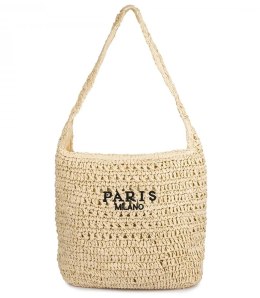 Torebka boho z plecionki z napisem PARIS MILANO (Beżowy)