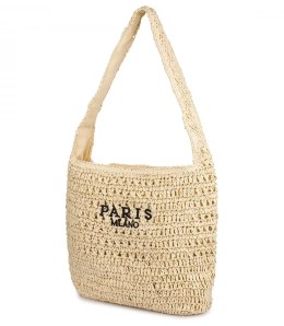 Torebka boho z plecionki z napisem PARIS MILANO (Beżowy)