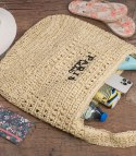 Torebka boho z plecionki z napisem PARIS MILANO (Beżowy)