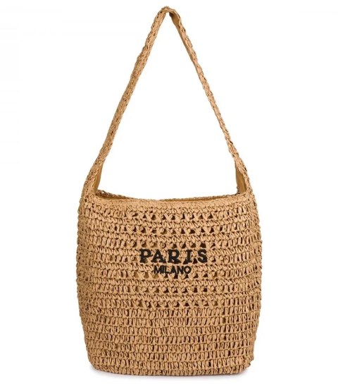 Torebka boho z plecionki z napisem PARIS MILANO (Brązowy) Torebka boho z plecionki z napisem PARIS MILANO (Brązowy)