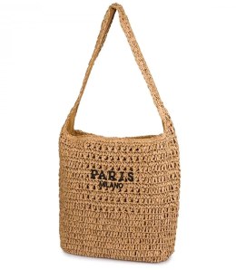 Torebka boho z plecionki z napisem PARIS MILANO (Brązowy)