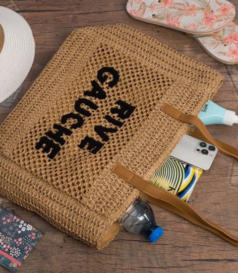 Torebka shopper boho z plecionki RIVE GAUCHE (Brązowy) Torebka shopper boho z plecionki RIVE GAUCHE (Brązowy)