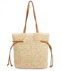 Torebka shopper boho z plecionki z troczkami i podszewką (Beżowy) Torebka shopper boho z plecionki z troczkami i podszewką (Beżowy)