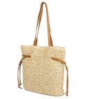 Torebka shopper boho z plecionki z troczkami i podszewką (Beżowy) Torebka shopper boho z plecionki z troczkami i podszewką (Beżowy)