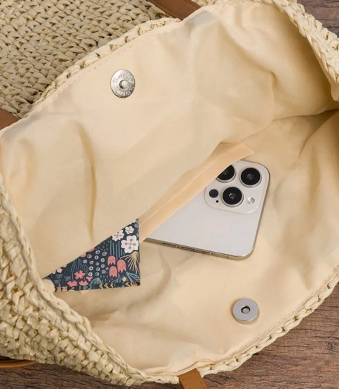 Torebka shopper boho z plecionki z troczkami i podszewką (Beżowy) Torebka shopper boho z plecionki z troczkami i podszewką (Beżowy)
