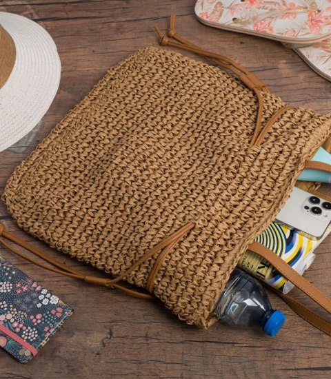 Torebka shopper boho z plecionki z troczkami i podszewką (Brązowy) Torebka shopper boho z plecionki z troczkami i podszewką (Brązowy)