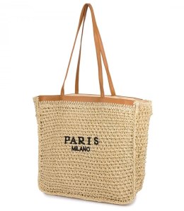 Torebka shopper z plecionki PARIS MILANO (Beżowy)