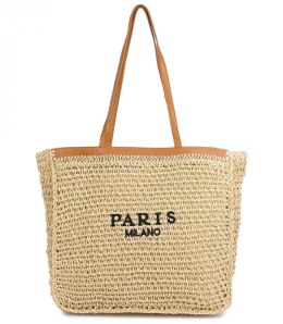 Torebka shopper z plecionki PARIS MILANO (Beżowy)