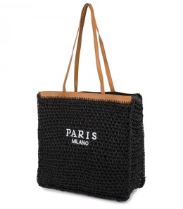 Torebka shopper z plecionki PARIS MILANO (Czarny)