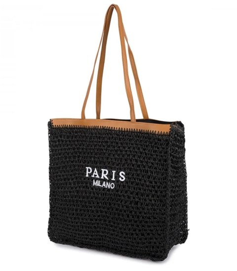 Torebka shopper z plecionki PARIS MILANO (Czarny) Torebka shopper z plecionki PARIS MILANO (Czarny)