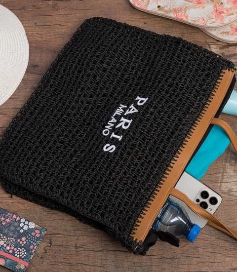 Torebka shopper z plecionki PARIS MILANO (Czarny) Torebka shopper z plecionki PARIS MILANO (Czarny)