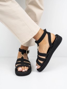 Sandały płaskie damskie z klamrą w kolorze Black - 41