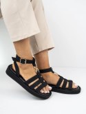 Sandały płaskie damskie z klamrą w kolorze Black - 41 Sandały płaskie damskie z klamrą w kolorze Black - 41