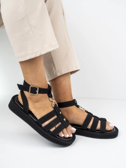 Sandały płaskie damskie z klamrą w kolorze Black - 41 Sandały płaskie damskie z klamrą w kolorze Black - 41