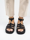 Sandały płaskie damskie z klamrą w kolorze Black - 41 Sandały płaskie damskie z klamrą w kolorze Black - 41
