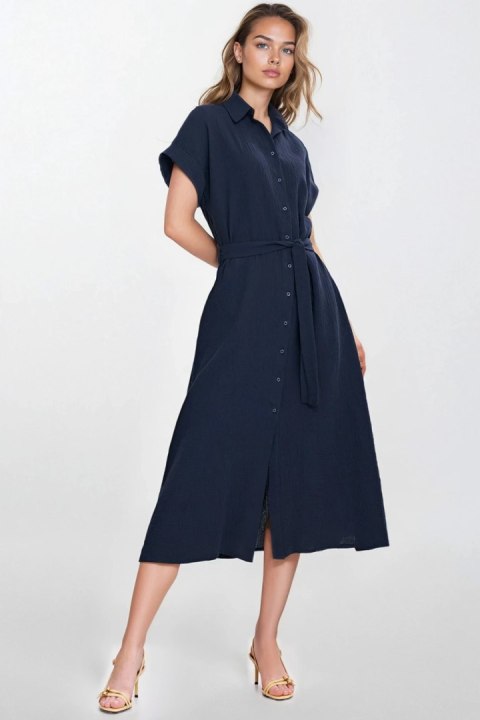 Sukienka Bawełniana muślinowa sukienka koszulowa S269 Navy - Nife - 40/42 Sukienka Bawełniana muślinowa sukienka koszulowa S269 Navy - Nife - 40/42