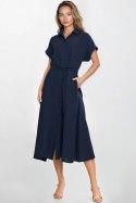 Sukienka Bawełniana muślinowa sukienka koszulowa S269 Navy - Nife - 40/42 Sukienka Bawełniana muślinowa sukienka koszulowa S269 Navy - Nife - 40/42
