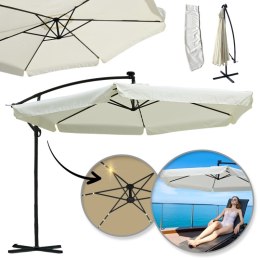 Gartenschirm mit SOLAR LED-Beleuchtung, Ausleger und Volant, cremefarben 3,5 m. OGP11K
