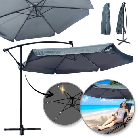 Gartenschirm mit SOLAR LED-Beleuchtung, Ausleger und Volant, graphit 3,5 m. OGP11SZ Gartenschirm mit SOLAR LED-Beleuchtung, Ausleger und Volant, graphit 3,5 m. OGP11SZ