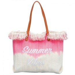 TORBA PLAŻOWA wakacyjna BOHO z frędzlami różowa ombre, na zakupy TP14R