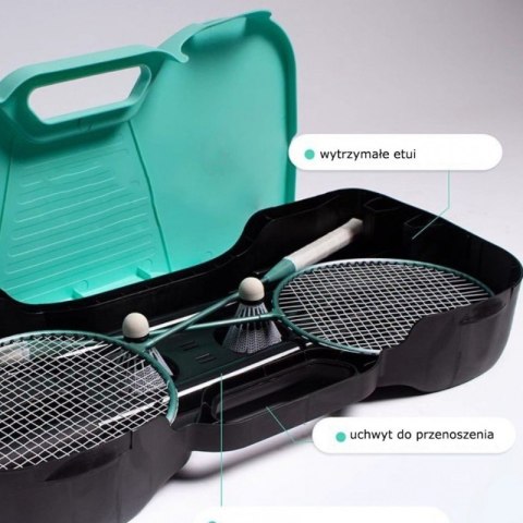 Zestaw do badmintona 2 paletki, lotki, siatka w transportowym etui AR01 Zestaw do badmintona 2 paletki, lotki, siatka w transportowym etui AR01