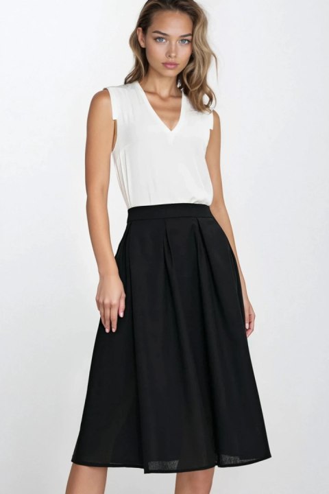 Spódnica midi z rayonu z zakładkami SP82 Black - Nife - 38 Spódnica midi z rayonu z zakładkami SP82 Black - Nife - 38