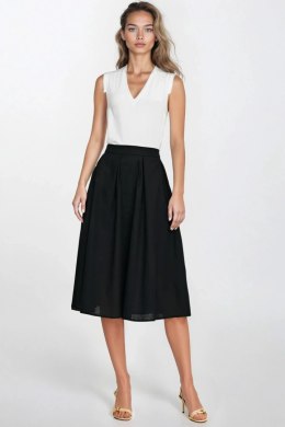 Spódnica midi z rayonu z zakładkami SP82 Black - Nife - 40