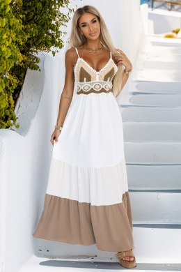 Sukienka Model 612-1 Beige/White - Numoco - uniwersalny