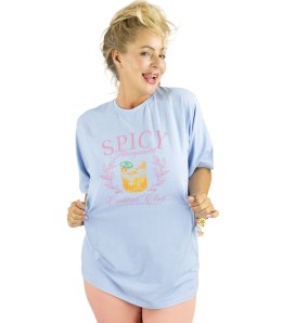 Długi damski T-shirt tunika luźny fason kolorowy nadruk SPICY (Niebieski)