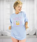Długi damski T-shirt tunika luźny fason kolorowy nadruk SPICY (Niebieski) Długi damski T-shirt tunika luźny fason kolorowy nadruk SPICY (Niebieski)