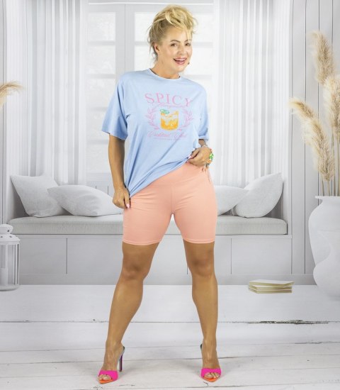 Długi damski T-shirt tunika luźny fason kolorowy nadruk SPICY (Niebieski) Długi damski T-shirt tunika luźny fason kolorowy nadruk SPICY (Niebieski)