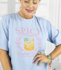 Długi damski T-shirt tunika luźny fason kolorowy nadruk SPICY (Niebieski) Długi damski T-shirt tunika luźny fason kolorowy nadruk SPICY (Niebieski)