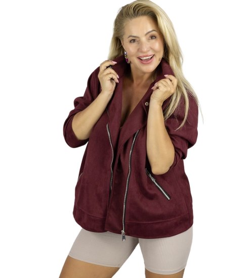 Klasyczna kurtka damska zamszowa ramoneska AMBER (Bordowy)