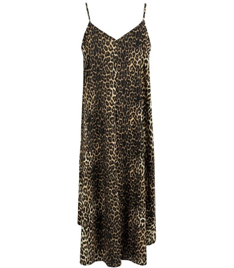 Długa sukienka maxi ramiączka luźna w panterkę cętki PAMELA (Brązowy)