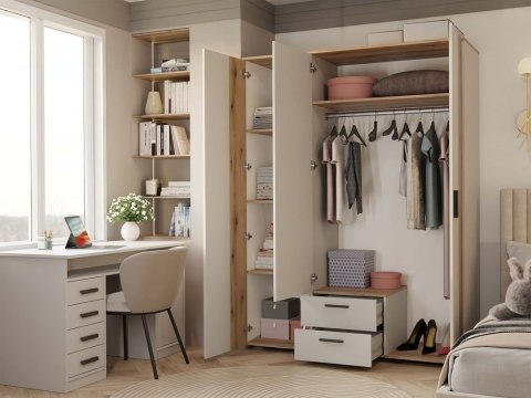 SZAFA AVA 150 CM LUSTRO 2 SZUFLADY RYFLOWANY FRONT DĄB EVOKE KASZMIR BEŻ SZAFA AVA 150 CM LUSTRO 2 SZUFLADY RYFLOWANY FRONT DĄB EVOKE KASZMIR BEŻ