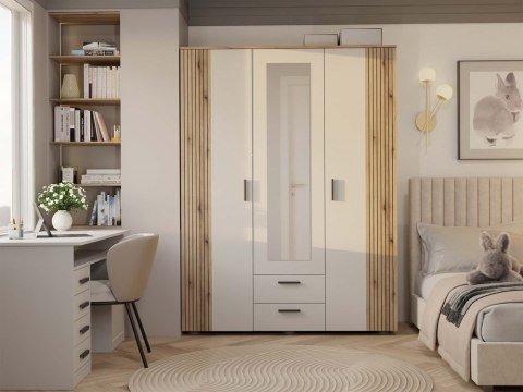 SZAFA AVA 150 CM LUSTRO 2 SZUFLADY RYFLOWANY FRONT DĄB EVOKE KASZMIR BEŻ SZAFA AVA 150 CM LUSTRO 2 SZUFLADY RYFLOWANY FRONT DĄB EVOKE KASZMIR BEŻ