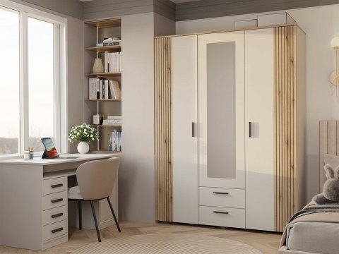 SZAFA AVA 150 CM LUSTRO 2 SZUFLADY RYFLOWANY FRONT DĄB EVOKE KASZMIR BEŻ SZAFA AVA 150 CM LUSTRO 2 SZUFLADY RYFLOWANY FRONT DĄB EVOKE KASZMIR BEŻ
