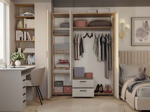 SZAFA AVA 150 CM LUSTRO 2 SZUFLADY RYFLOWANY FRONT DĄB EVOKE KASZMIR BEŻ SZAFA AVA 150 CM LUSTRO 2 SZUFLADY RYFLOWANY FRONT DĄB EVOKE KASZMIR BEŻ