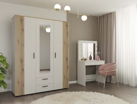SZAFA AVA 150 CM LUSTRO 2 SZUFLADY RYFLOWANY FRONT DĄB EVOKE KASZMIR BEŻ SZAFA AVA 150 CM LUSTRO 2 SZUFLADY RYFLOWANY FRONT DĄB EVOKE KASZMIR BEŻ