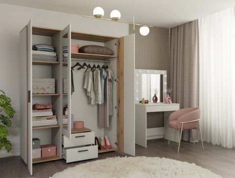 SZAFA AVA 150 CM LUSTRO 2 SZUFLADY RYFLOWANY FRONT DĄB EVOKE KASZMIR BEŻ SZAFA AVA 150 CM LUSTRO 2 SZUFLADY RYFLOWANY FRONT DĄB EVOKE KASZMIR BEŻ