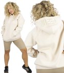 Bluza damska z kapturem oversize i haftem QUEEN (Beżowy)