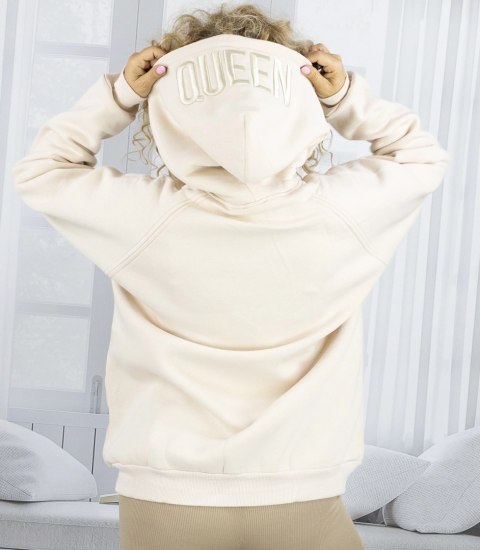 Bluza damska z kapturem oversize i haftem QUEEN (Beżowy) Bluza damska z kapturem oversize i haftem QUEEN (Beżowy)