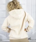 Bluza damska z kapturem oversize i haftem QUEEN (Beżowy)