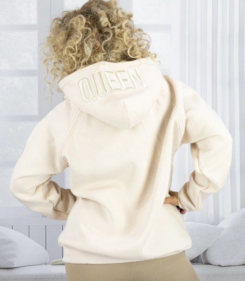 Bluza damska z kapturem oversize i haftem QUEEN (Beżowy) Bluza damska z kapturem oversize i haftem QUEEN (Beżowy)