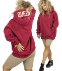 Bluza damska z kapturem oversize i haftem QUEEN (Bordowy)