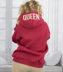 Bluza damska z kapturem oversize i haftem QUEEN (Bordowy)