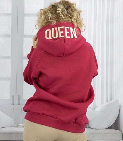 Bluza damska z kapturem oversize i haftem QUEEN (Bordowy) Bluza damska z kapturem oversize i haftem QUEEN (Bordowy)